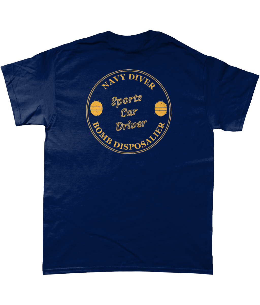 07 - Navy Diver - Sports Car Driver - T-Shirt (Printed Front and Back) - Divers Gifts