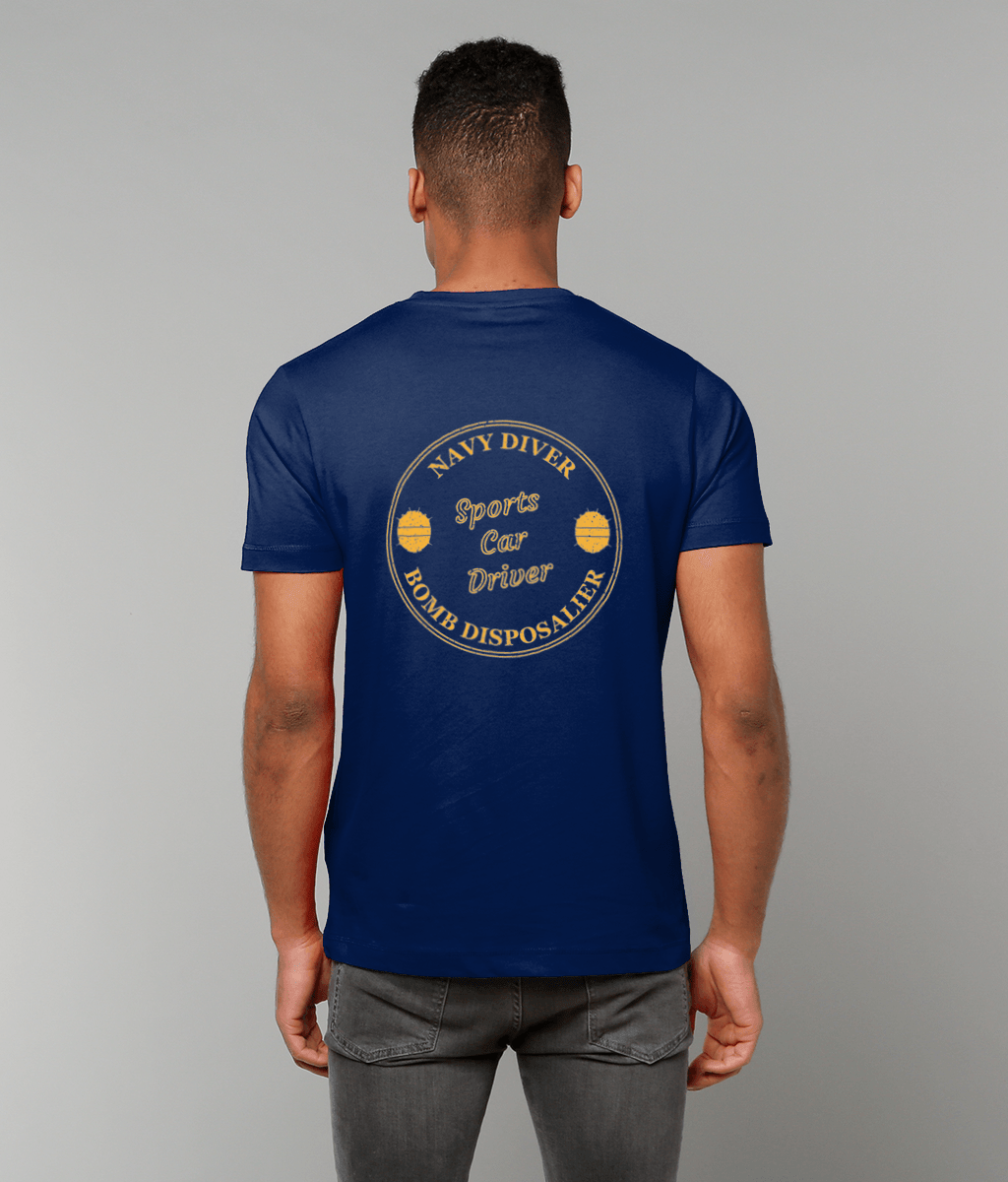 07 - Navy Diver - Sports Car Driver - T-Shirt (Printed Front and Back) - Divers Gifts