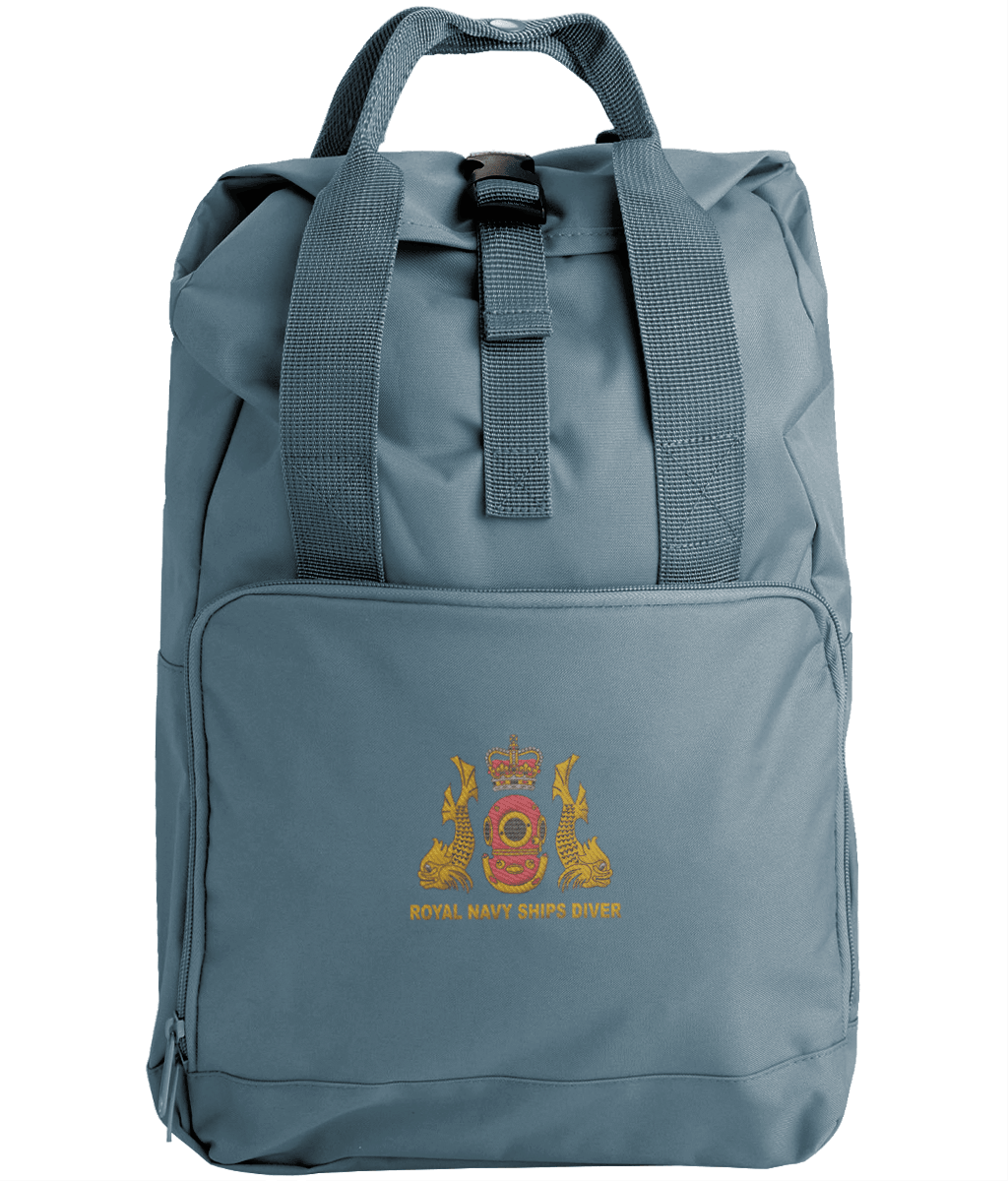 Royal Navy Ships Diver - Embroidered Twin Handle Roll-Top Backpack - Divers Gifts