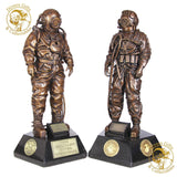An extremely rare matched pair of MkV Monument and Military Diver Memorial Statuettes - Divers Gifts