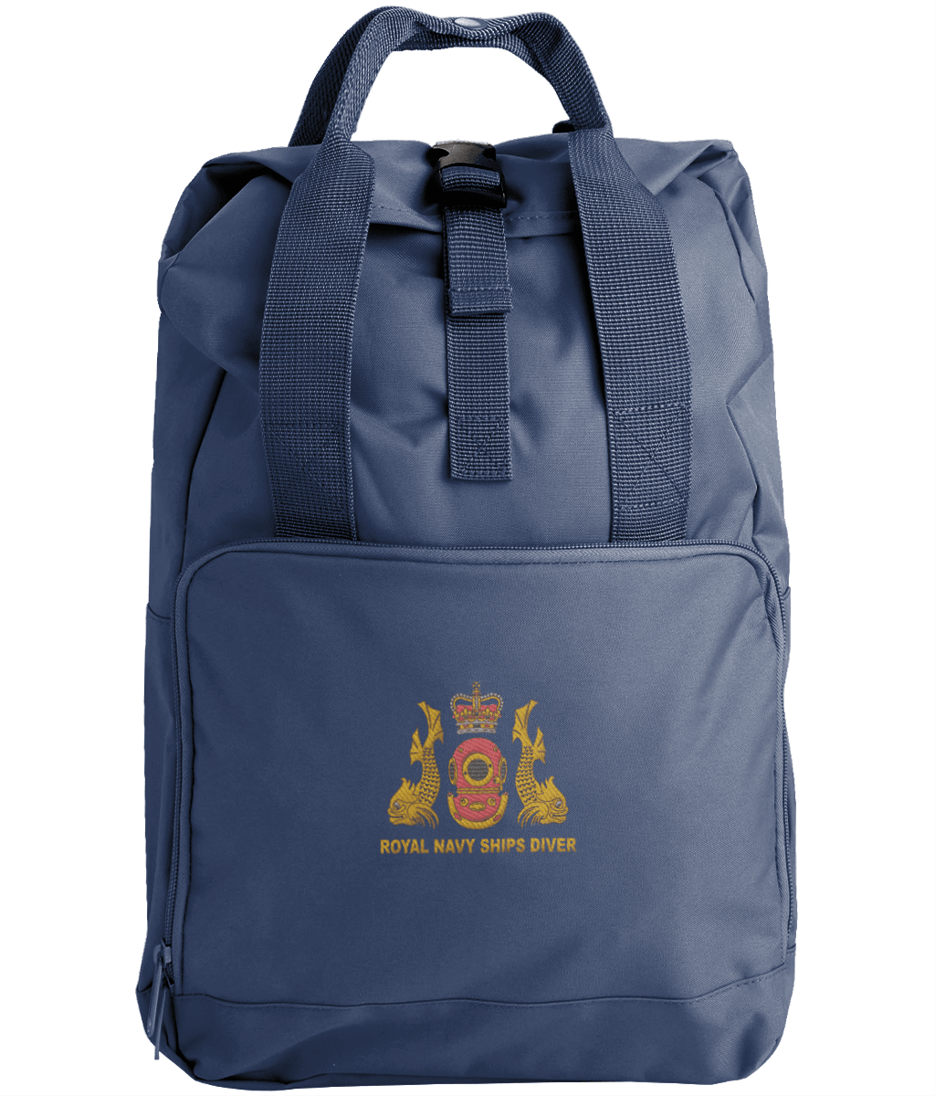 Royal Navy Ships Diver - Embroidered Twin Handle Roll-Top Backpack - Divers Gifts