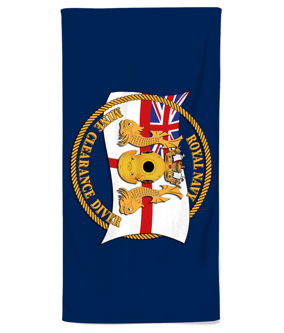 65 - Royal Navy Clearance Diver with White Ensign and Blue Background - Beach Towel - Divers Gifts