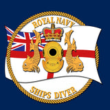 64 - Royal Navy Ships Diver with White Ensign - T-Shirt (Printed on Front) - Divers Gifts