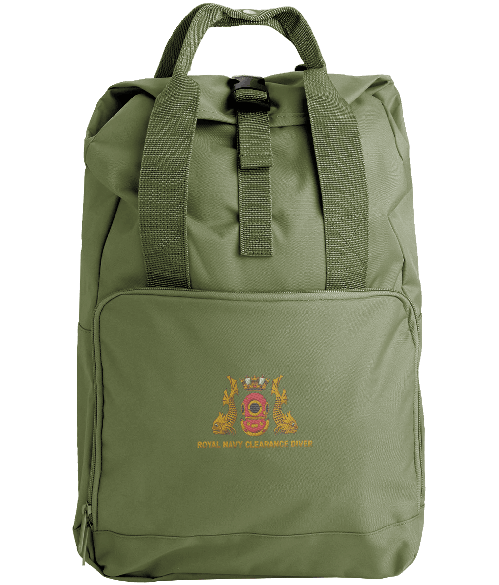 Royal Navy Clearance Diver - Embroidered Twin Handle Roll-Top Backpack - Divers Gifts