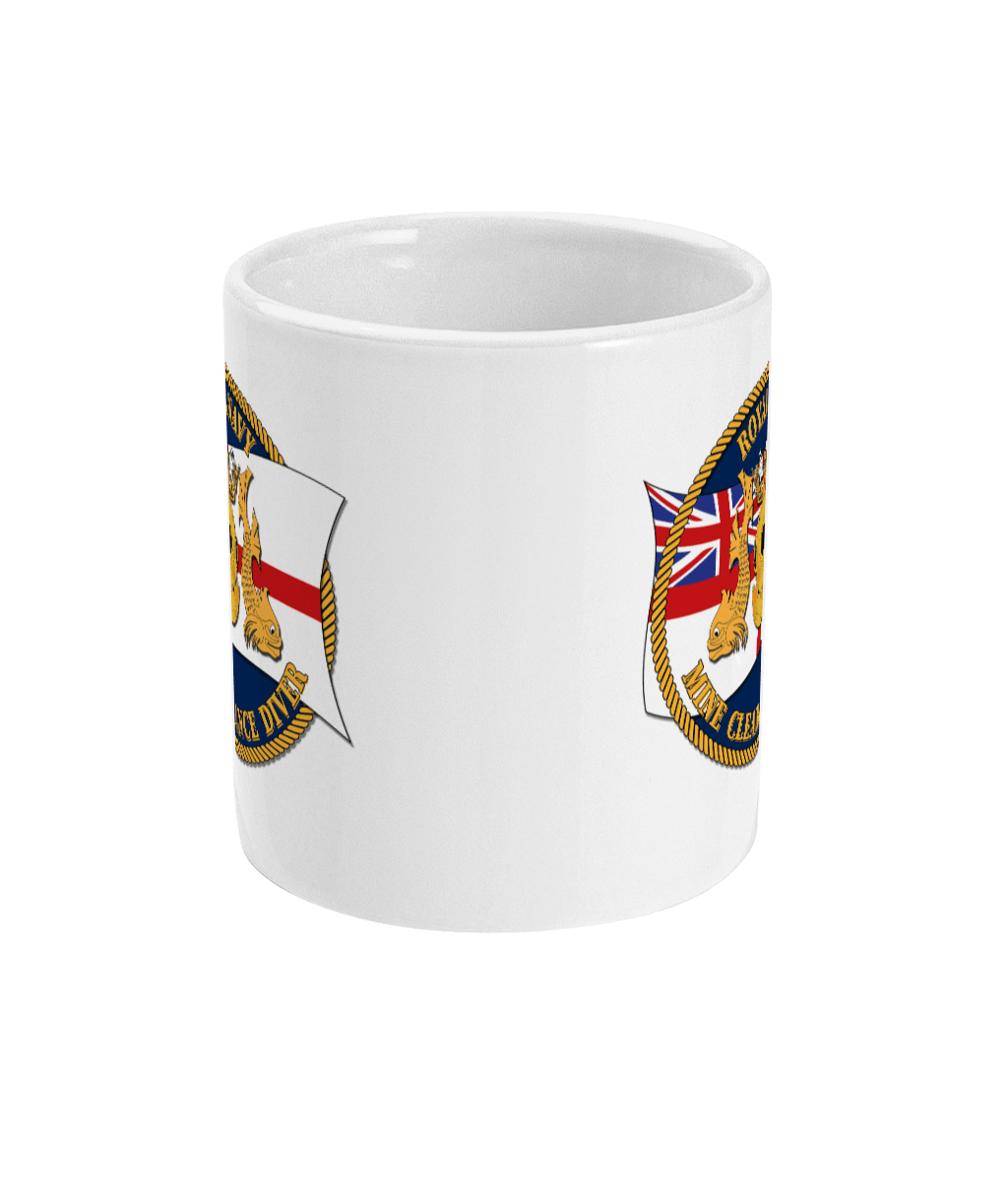 11oz Mug 65 - Royal Navy Clearance Diver with White Ensign - Blue Background - Divers Gifts