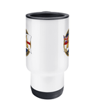 Travel Mug 11oz 65 Royal Navy Clearance Diver with White Ensign and Blue Background - Divers Gifts
