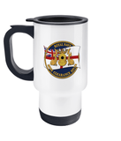 Travel Mug 11oz 65 Royal Navy Clearance Diver with White Ensign and Blue Background - Divers Gifts